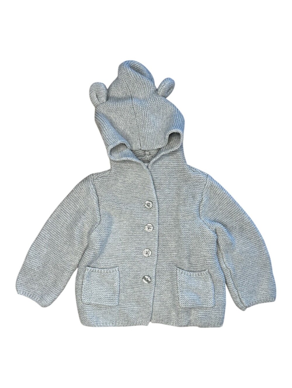 Gap 12-18M Gray Bear Ear Hooded Knit Cardigan